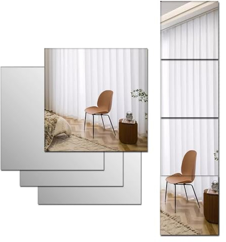 Beser Lee Große Acryl-Spiegelaufkleber für Wände, 4 Stück, HD-Plexi-Glasspiegel, bruchsicher, Wandspiegel, zum Aufkleben, Make-up, Zuhause, Workout, Fitnessstudio, Flur, Fliesen, selbstklebend