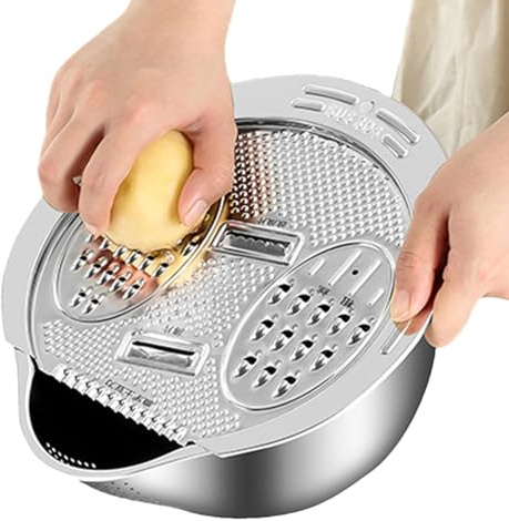 Grattugia per cucina, affettaverdure, Cestini per grattugia per affettatrice da cucina, Tritatutto con scolapasta, affettatrice ergonomica e tritatutto per lavare verdure, frutta e riso