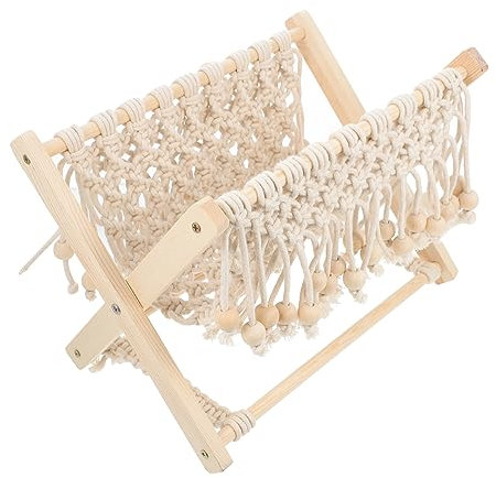 Organizador de Revistas Plegable de Madera y Algodón Beige para Libros