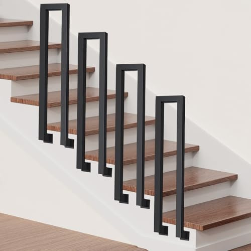 Barandilla Escalera Forma U Exterior, Pasamanos Negro, Barandillas Escaleras de Hierro para Interiores, Pasamanos Escalera Forma de U (Negro L, 100cm)