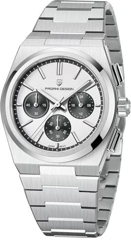 Pagani - Orologi da uomo Daytona, analogico, multifunzionale, al quarzo, cronografo, movimento giapponese VK63, in acciaio inox, impermeabile, luminoso, per affari, 1761 Bianco, Sportivo