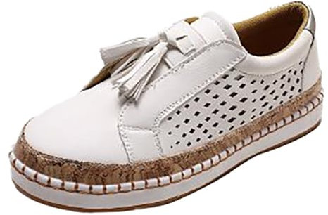Zapatillas deportivas para mujer, antideslizantes, con plataforma, informales, planas, transpirables, para exteriores, con cordones, alpargatas, Blanco, 40 EU