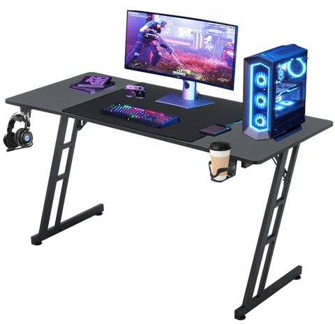 Kidsbuddy Scrivania Gaming, Tavolo Gaming Ergonomica con Piano in Carbonio - Scrivania per Computer con Portabicchieri e Ganci per Cuffie, Tavolo Da Gioco PC Gamers，120 x 60cm