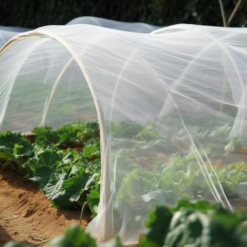 Garden Netting, RIFNY 1.5x3m Garden Mesh Bird Netting Insect Barrier Fine Mesh for Outdoor Patio Raised Bed Protection Plants Fruit Trees Tomato from Bird Pest Cicadas (2PCS, White)