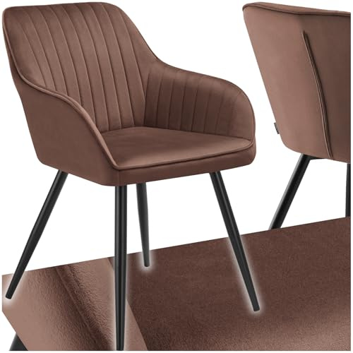 tectake® Samt Stuhl, Esszimmerstuhl Samtstoff, Küchenstühle modern, gemütlicher Sessel Wohnzimmer, Armlehnstuhl Esszimmer, Dining Lounge, Schminktisch Stuhl - braun/schwarz