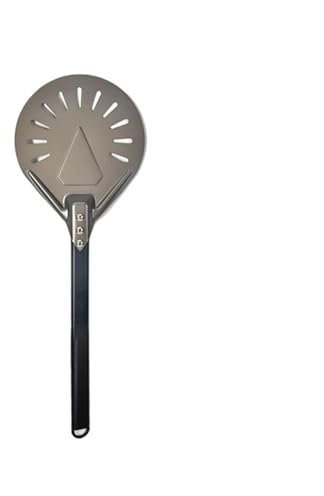 EKalgretrA Pala for Pizza in Alluminio da 7/8/9 Pollici, Pala for Pizza Corta, utensile for Pizza con Manico in Silicone Antiscivolo Palino Rotondo in Alluminio Perforato(8 inch 50 cm)