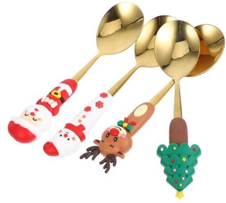 HOLIDYOYO 4pezzi Cucchiai in Acciaio Resistente Per Tè Di Natale Cucchiai Da Dessert Manico Caffè Da Gelato Decorativi Per Tavola