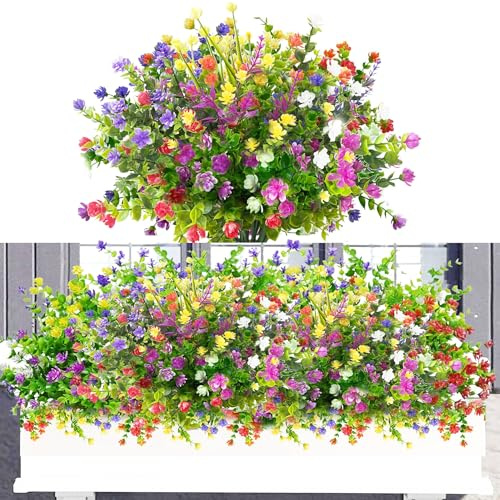 LuckyCao Künstliche Blumen 10 Bündel Balkon Kunstblumen UV-beständig Wetterfest - Kunstpflanzen wie Echt Balkonpflanzen für Balkonkasten Balkon Garten, Innen Außen Deko Blumenstrauß (D)