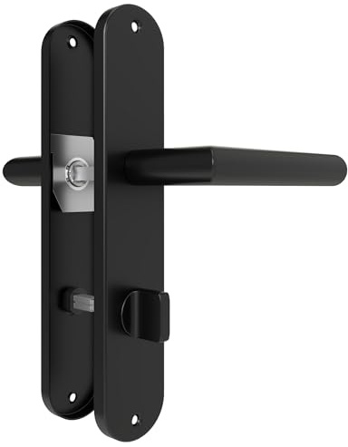 DIYGEEK Poignée de porte pour WC, serrure de salle de bain, poignée de porte pour salle de bain, poignée de porte pour épaisseur de porte 37-42 mm, noir revêtu par pulvérisation