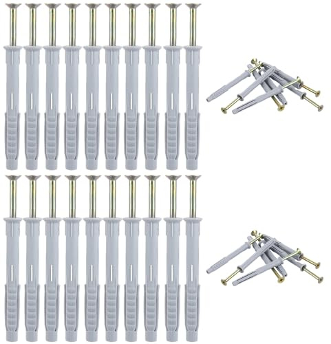 Oungy 200 Pcs Screws and Wall Plugs Set, M8 x 80mm Self Tapping Screw and Plastic Wall Anchors, Heavy Duty Wall Plugs and Screws for Brick Masonry