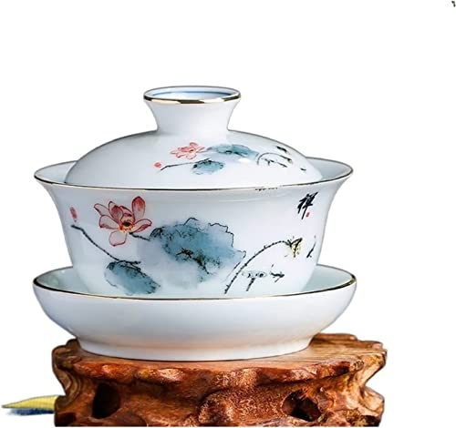 Juego de té, tazas, cuencos, juego de té, cuenco cubierto, taza de cerámica china, tazas con tapa, platillo tradicional de celadón, accesorios para té de ceremonia, individual (color: F-10x8cm-160ml)