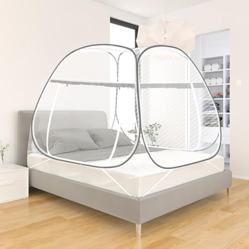 FUNNETOYU Tente de Lit avec Moustiquaire Double Protection Complète Insectes Auvent de Camping avec Deux Entrées Dimensions Gris Nuageux Installation Facile et Stable