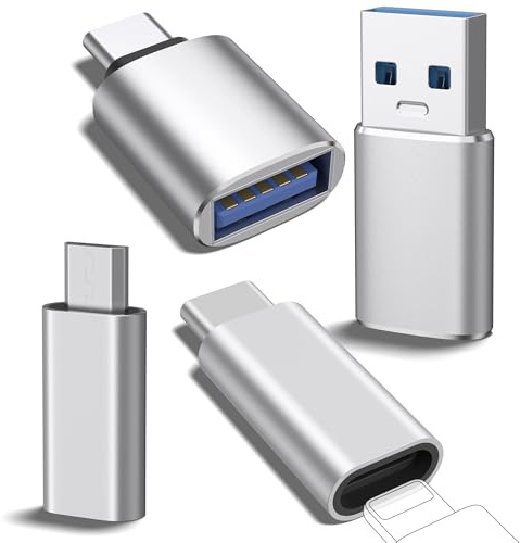 Paquete de 4 adaptadores USB a USB C, adaptador USB C a USB, adaptador micro USB a USB C y USB C a Lightning compatible con MacBook Pro, Samsung Galaxy, smartphones, portátiles, PC, en coche y más