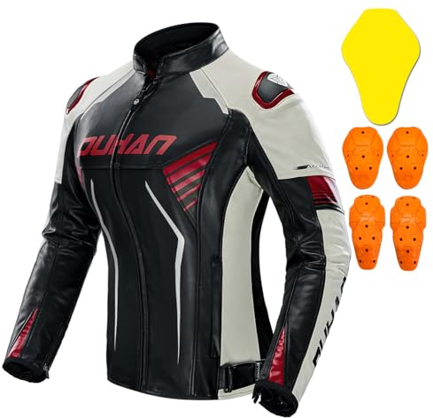 DUHAN Women's Leather Motorcycle Jacket, 3-in-1 Waterproof Windproof with CE Level 1 Armor, Detachable Thermal Liner & Reflective Strips for All-Season Riding (Motorcycle, Motocross, MTB, ADV)