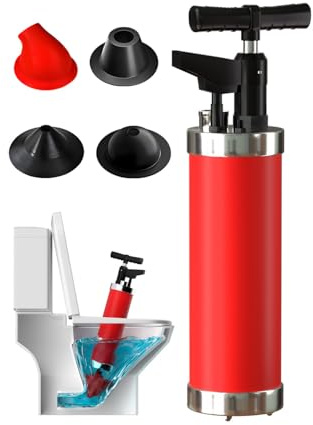 Qcesorib Stura WC ad Alta Pressione, Sturalavandini a Pressione con 4 Ventose, Pompa stura scarichi con Barometro, 4 in 1 Sturalavandino ad Aria Compressa, per Disintasare