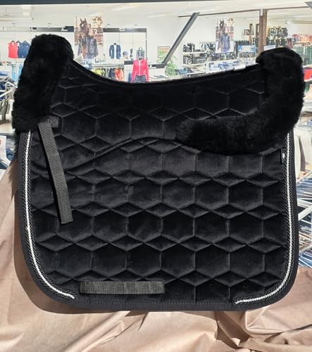EPONA Mattes Lammfell Schabracke Dressur mit Strass - Schwarz/Samt Größe XL