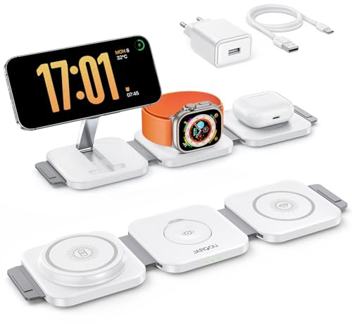 JARGOU 3 in1 Faltbare Ladestation für Apple, Ladestation Apple Watch und iPhone, Magnetisches Ladegerät für iPhone 17 Pro Max 16 15 14 13 12, Wireless Charger für Apple Watch Series, AirPods Pro 4 3 2