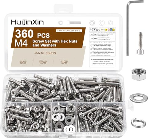 360 Stück M4 x 16 mm Schrauben Set,Innensechskant Schrauben Muttern,Edelstahl Zylinderschrauben mit Muttern Sets,Sechskantschrauben mit Unterlegscheiben Sortiment,Maschinenschrauben Gewindeschrauben