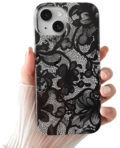 SmoBea Coque iphone 15，Motif Vintage en Dentelle Noire Souple et Fine en TPU résistant Aux Chocs pour Femmes et Filles-Noir