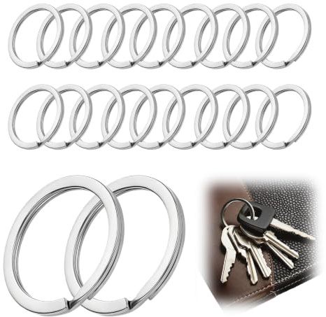 Stalora 20 pcs Anneaux Porte Clé 25mm, Métal Solide, Alliage Inoxydable, Accessoires Clés, Anneau Plat, Attache Clé, Anneaux Brisés, pour Clé, Porte-Clés DIY, Maison et Voiture