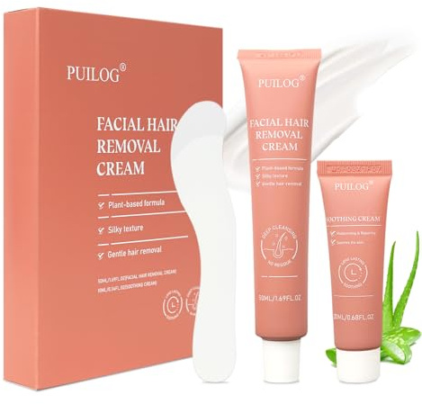 Facial Hair Removal for Women, Depilatory Cream for Face with Post-Care Soothing Cream, Flawless Hair Removal for Pubic Sensitive Skin At Home w/Spatula, 2.37 Fl Oz