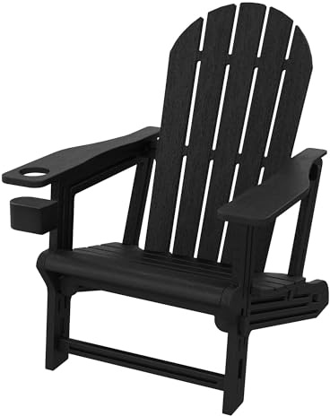ML-Design Adirondack Loungestuhl mit Getränkehalter, Schwarz, Gartenstuhl aus Kunststoff-Holzoptik, Gartensessel mit Stecksystem, Adirondack Chair wetterfest, Outdoor Loungesessel für Garten/Terrasse