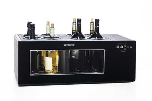Cavanova Enfriador de botellas, OW8CD Enfriador de Vino 8 Botellas Bitérmico con Compresor 2 Rangos de Temperatura 3°C - 18°C Categoría Energética B