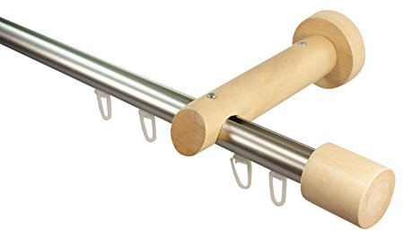 Innenlauf Gardinenstangen aus Alu und Holz Farbe Edelstahl Buche, 20 mm, Endstück Kappe, 100 cm