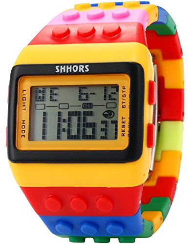 Shhors LED091 - Orologio LED Rainbow creativo braccialetto in silicone schermo LCD sportivo, polso grande, per uomo donna bambino