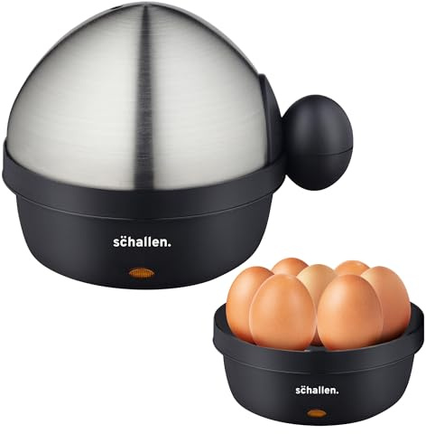 Schallen Electric Egg Cooker, Boiler, Boiled, Hard Eggs and Soft EggsHolds up to 7 Eggs, Silver and Black Durable Stainless Steel Healthy Egg Steamer Egg Boiler Egg Maker Machine