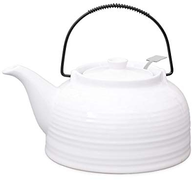 Nelly Aricola Teekanne Moderne Teekanne 1,5 Liter in weiß/weiß aus hitzebeständiger Keramik mit Edelstahlfilter.