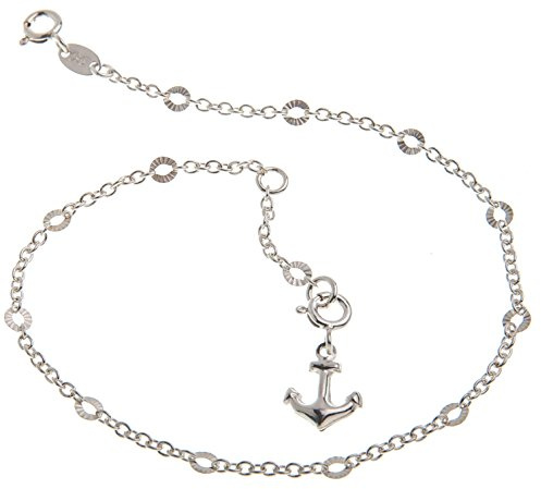 Fußkette Silber (Erbskette) geschliffen mit Anker - 2mm Breite - Länge wählbar 23-30cm - echt 925 Silber