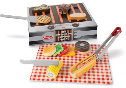 Melissa & Doug BBQ Grill & Serve Toy | Play Food | Wooden Toy | Pretend Play | Montessori Toys | 3+ | Gift for Boy or Girl