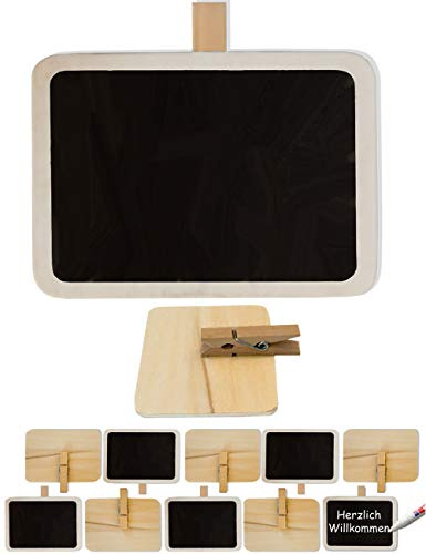 HomeTools.eu® Cartellini di legno con molletta per abiti, scrivibili, segnaposto, cartellini dei prezzi, decorazione, stile rustico, vintage, per buffet, feste, matrimoni, 7 x 5 cm, set di 10