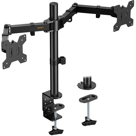 VonHaus Dual Monitor Stand for 13-32 Screens, Twin Monitor Mount with Desk Clamp, Height Adjustable, Easy Assemble Stand with Full Tilt, Rotation & Swivel Arms, VESA: 75x75 & 100x100mm