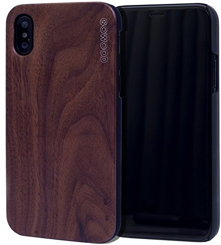 GOWOOD Coque en Bois pour iPhone X et XS | Coque en Bois de Noyer avec Côtés en Polycarbonate et Caoutchouc Résistant pour Protection Optimale