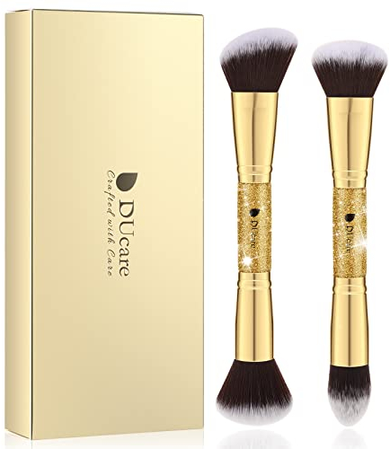 DUcare Pennello Fondotinta 2 Pcs Pennelli Polvere Doppia Testa Pennello per Arrossire Ritocco Manico di Design Glitterato