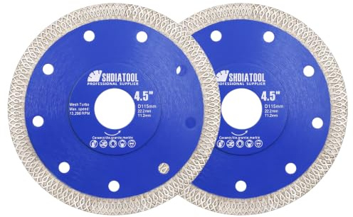 SHDIATOOL Disco Diamantato 2 Pezzi 115mm per Gres Porcellanato, Maglia X | Disco Taglio Piastrelle 115 x 22,23mm per Marmo, Granito, Ceramica per Flex