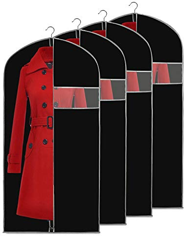 Dress Bags, URMI Breathable 60 x 152cm (4 PCS) Hanging Wedding Dress Bridesmaid Dress Bags for Gowns Prom Bridal Garment Bags with Clear Window Moth Proof Clothes Cover Storage Bag Black