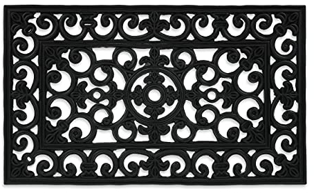 Relaxdays Fußmatte Gummi, 45 x 75 cm, wetterfest, rutschfest, Fußabtreter Ornamente, Türvorleger innen & außen, schwarz