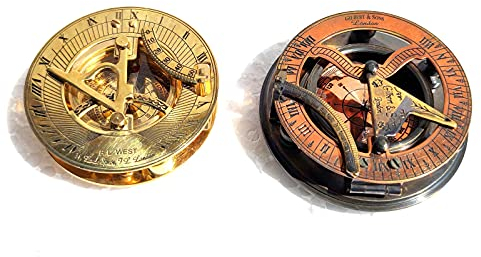 Sonnenuhr, Antik-Stil, Messing, antiker Stil, 10,2 cm, Steampunk, Retro-Sonnenuhr, Captain Compass, nautisch, goldfarben, 2 Stück
