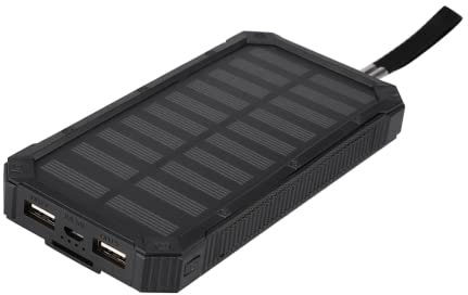Banca di Energia Solare Caricatore Solare Portatile da 20000 mAh per Tablet Cellulari Caricabatteria di Backup Esterno Doppio USB con Torcia a LED per Emergenza Campeggio Escursionismo(Nero)