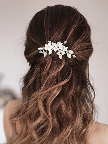 Vakkery Hochzeits-Haarkamm mit Blumen, Brautschmuck für Frauen und Mädchen