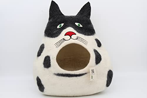 Grült Felt Cat House, Cat Bed, Kitty House, Cuddly Cat Cave, from Sheep's Wool, Handfelted in Nepal, Katzenhöhle aus Filz, handgemacht (Beautiful Cat Face)