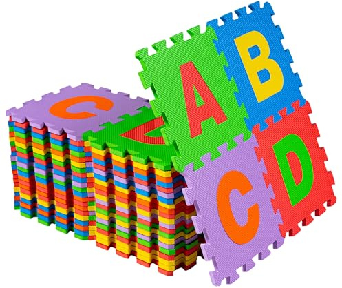BPIL Alphabet Baby Play Mat – 30x30cm EVA Foam Mats for Kids - Multicolour Soft & Non Slip Interlocking Floor Mats | Safe & Comfortable | 12mm Thick Play Flooring
