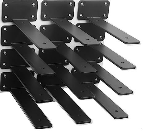 12 Pack - 8 inch Black Hidden L Shelf Bracket (1/5 Inch Thicked) Iron Floating Shelf Brackets Rustic Industrial Metal Brackets for Shelf Support