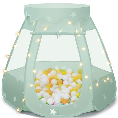 Baby Ball Pit for Toddler: with Star Lights - Pop Up Princess Play Tent for Kids - Indoor Outdoor Baby Girl Toys Birthday Gifts - NO Balls (Grayish Green Tent)