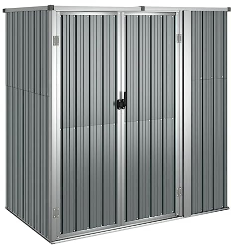 Hommdiy Gerätehaus ohne Boden Doppeltür Schrägdach Geräteschuppen Schuppen Gartenhaus Gartenschuppen Verzinkter Stahl 161x89x161 Grau