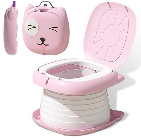 Asiento de Inodoro para Niños, Inodoro Plegable para Niños, Orinal Plegable de Viaje Portátil, Viaje por Carretera para Acampar o uso Doméstico con Bolsa de Respaldo Desechable