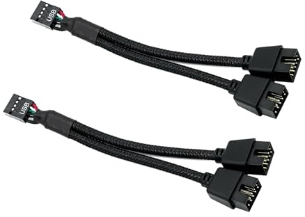 ZkeeShop 2 Stück USB 2.0 9-polige Buchse auf Doppel 9-polige Stecker Verlängerungskabel 9PIN Y-Splitter kompatibel für Computer interne Motherboard
